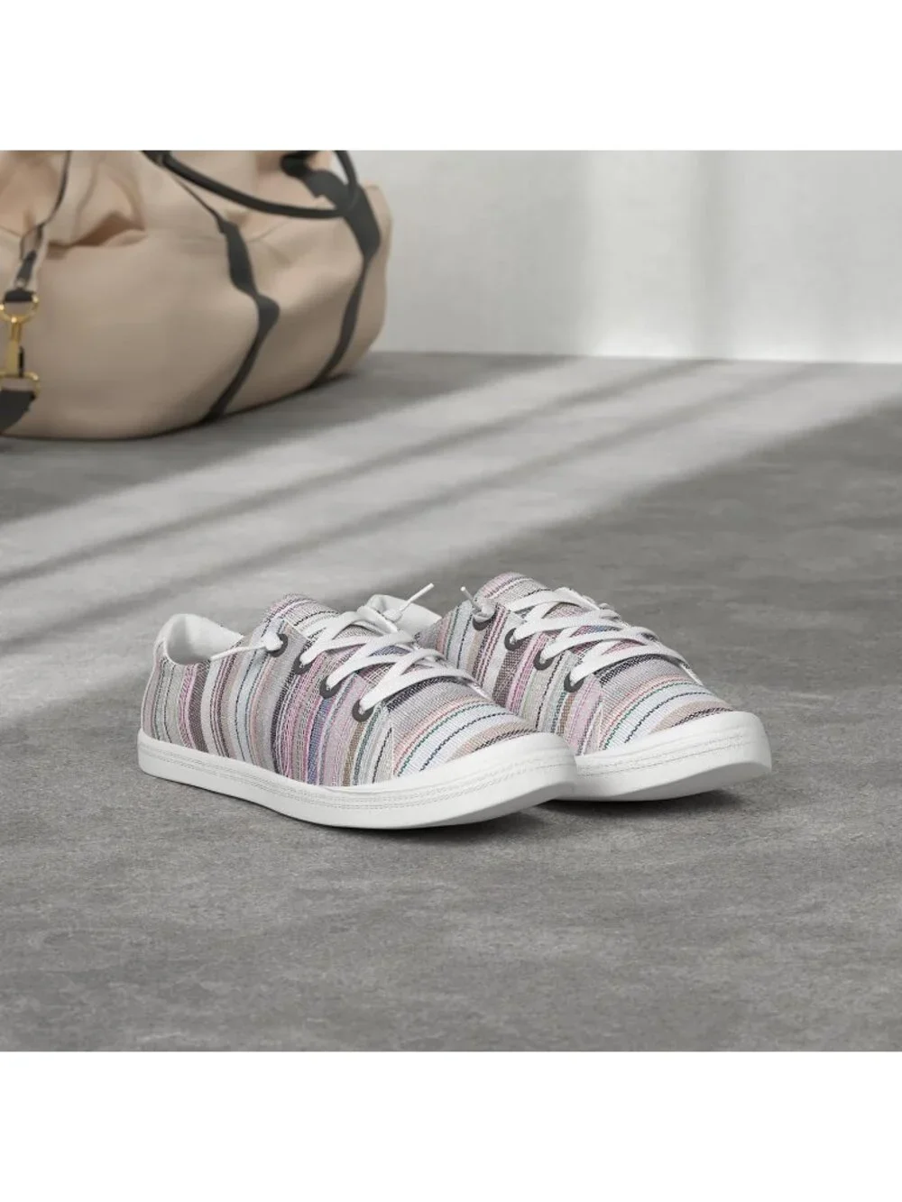 Womens Color Stripe Tennis Shoes Classic Canvas Low Top Athletic Running Sneaker